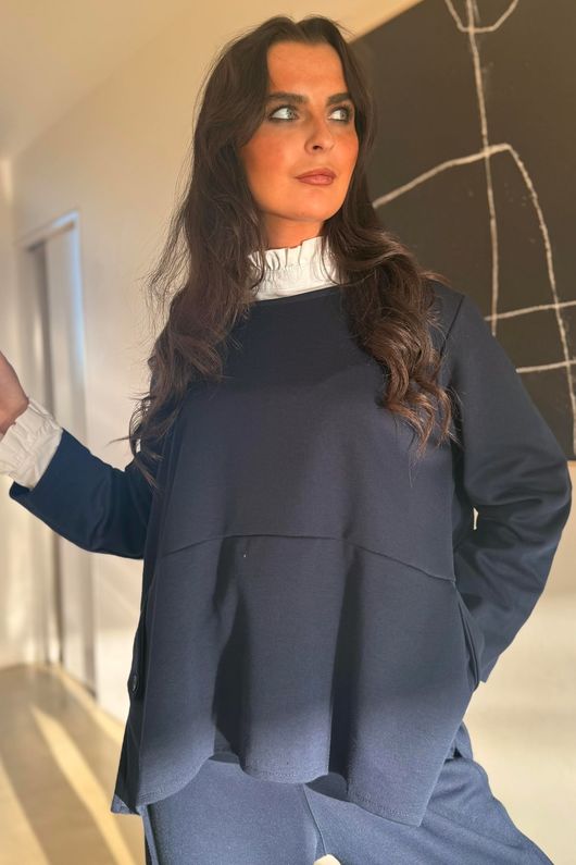 Sola Smart Tech Split Back Peplum Top Navy